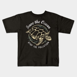 Save The Ocean Stop The Pollution - Turtle Kids T-Shirt